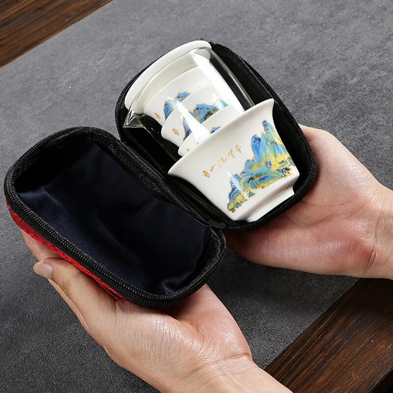 Πιατικά Κεραμικές τσαγιέρες με 3 φλιτζάνια τσαγιού Πορσελάνη Gaiwan Kung Fu Teaset Φορητό σετ τσαγιού ταξιδιού Σετ τσαγιού Drinkware Gifts