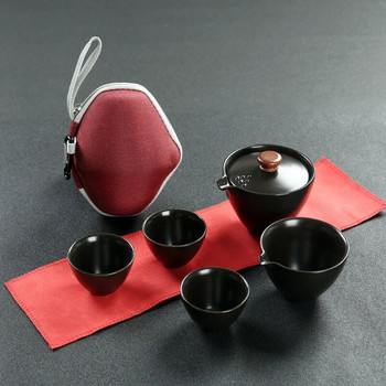 Преносим комплект за кафе и чай за пътуване на открито Чайник с чанта за съхранение Чайник Чаша за чай Китайски кунг-фу комплекти за чай Чайник за gaiwan Teapo
