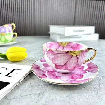 Керамична чаша за кафе и чинийка от висок клас с розова чаша за чай с голям капацитет, идеална за английски и френски ресторанти