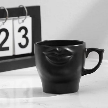 Творчески 3D уста Матирани керамични чаши за кафе Бели черни порцеланови Чаши за чай с мляко Кухненски прибори за пиене Забавни подаръци за приятели Двойка