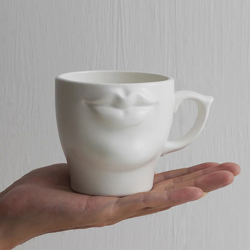 Kreativne 3D usta Mat keramičke šalice za kavu Bijelo crne porculanske šalice za čaj s mlijekom Kuhinjsko posuđe Smiješni darovi za prijatelje Par