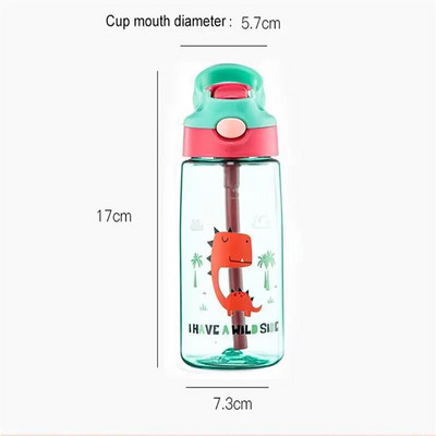 1 vnt. žalias 480 ml nešiojamasis vandens butelis vaikams Vaikų vandens buteliai Kūrybiški animaciniai kūdikių puodeliai su šiaudeliais, nepralaidūs