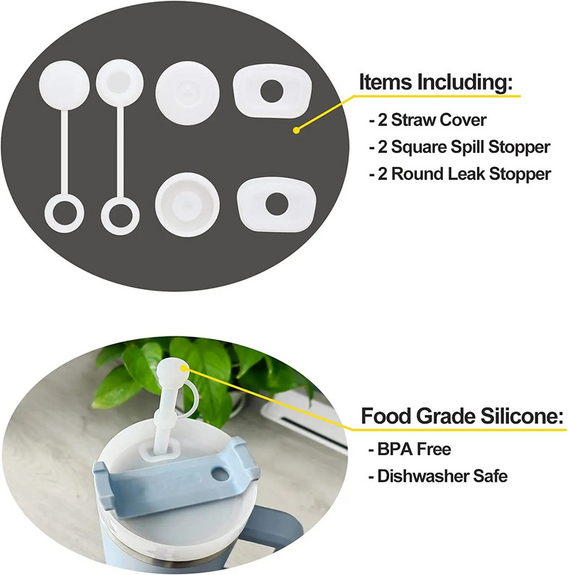 Silikoninio išsiliejimo nepraleidžiančio kamščio rinkinys Stanley puodeliui 1,0 2,0 40 uncijų / 30 oz.