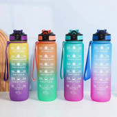 1 bucată 1000 ml sticlă de apă cu gradient de capacitate mare, sticlă de apă cu paie 1 litru etanșă cu marcator de timp, fără BPA Perfect