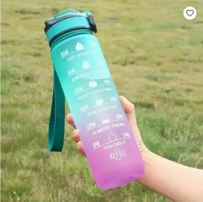 1 bucată 1000 ml sticlă de apă cu gradient de capacitate mare, sticlă de apă cu paie 1 litru etanșă cu marcator de timp, fără BPA Perfect