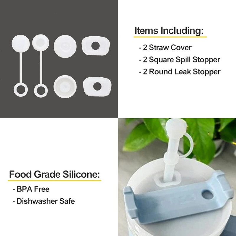 Silikono išsiliejimo nepraleidžiančių kamščių rinkinys iš 6, suderinamas su Stanley puodeliu 1,0/2,0 40 uncijų / 30 oz.