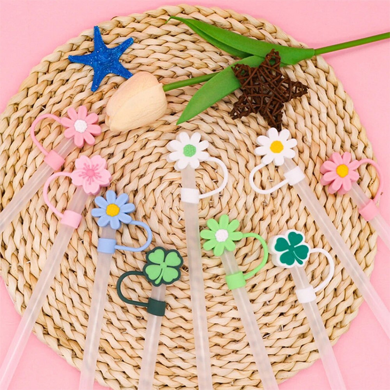 4 kom. Silikonski poklopac od slamčice u obliku cvijeća, slamkasti poklopac otporan na prašinu, za višekratnu upotrebu, simpatičan dodatak za šalicu s vrhom slamčice za sve slamke od 10 mm