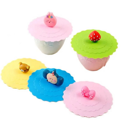 Cute Cartoon Silicone Lids Cup Ελαστικό καπάκι Καπάκι για φλιτζάνι τσαγιού Αδιάβροχο και στεγανό, στρογγυλό σχήμα, κατάλληλο για φλιτζάνια κάτω από 10 cm