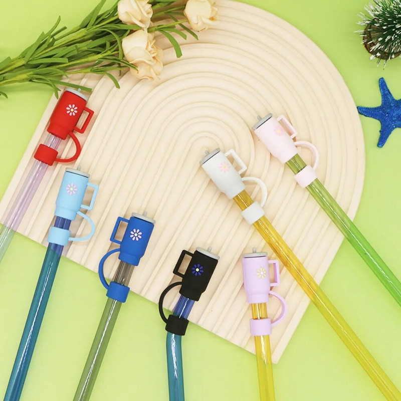 2 vnt. šiaudų dangteliai, silikoniniai daugkartinio naudojimo puodelio formos šiaudų antdėklai šiaudų kištukas, skirtas Stanley 30 ir 40 uncijų stiklinės mielo puodelio priedai