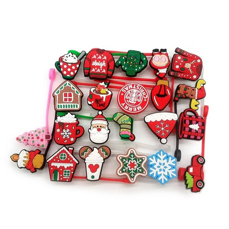 Χριστουγεννιάτικο κάλυμμα από καλαμάκι από σιλικόνη Tips Drinking Dust Cap Santa Snowman Yeti Straw Stopper Επαναχρησιμοποιήσιμο Χριστουγεννιάτικο πάρτι με άχυρο