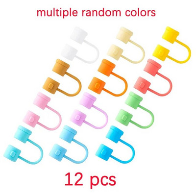 24 τεμ. Κάλυμμα με καλαμάκια σιλικόνης Επαναχρησιμοποιήσιμα καπάκια από άχυρα πολύχρωμη τάπα από σκόνη Φορητή σιλικόνη