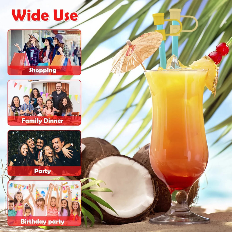 24 τεμ. Κάλυμμα με καλαμάκια σιλικόνης Επαναχρησιμοποιήσιμα καπάκια από άχυρα πολύχρωμη τάπα από σκόνη Φορητή σιλικόνη