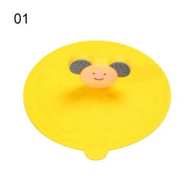 10 cm animacinių filmų mielas silikoninis puodelio dangtelis, karščiui atsparus, nepralaidus, sandarus dangtelis, dulkėms atsparus puodelio dangtelis arbatos kavos dangteliai