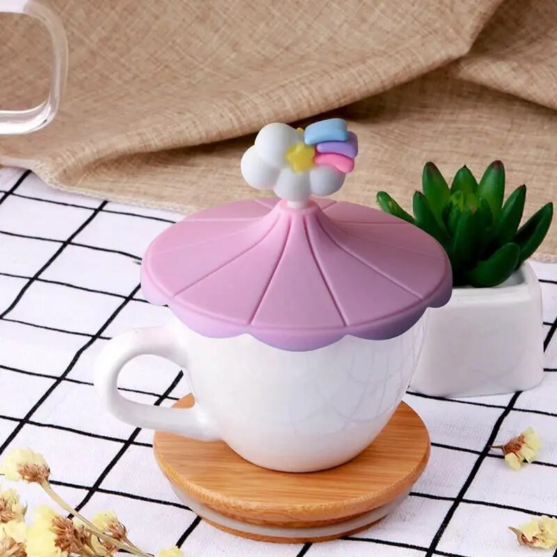 Silikoniniai puodelių dangteliai Lankstūs silikoninių puodelių dangteliai su šaukšto spaustukais, dulkėms atsparūs kavos puodelių dangteliai gėrimų puodelių dangteliai karštam ir šaltam