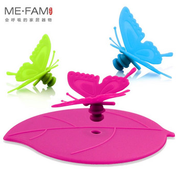 ME.FAM Fashion Colorful Lovely 3D Butterfly + Leaves Силиконова капачка за чаша 10,5 cm Прахоустойчив уплътнителен капак Стъклокерамична пластмасова капачка за чаша