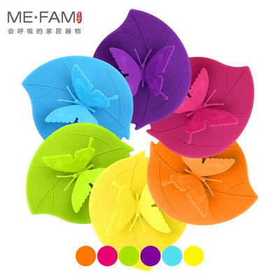 ME.FAM Fashion Colorful Lovely 3D Butterfly + Φύλλα Κάλυμμα Κυπέλλου Σιλικόνης 10,5 cm Καπάκι Σφραγίδα με προστασία από τη σκόνη Γυάλινο Κεραμικό Πλαστικό Καπάκι Κούπας