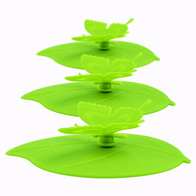 ME.FAM Fashion Colorful Lovely 3D Butterfly + Φύλλα Κάλυμμα Κυπέλλου Σιλικόνης 10,5 cm Καπάκι Σφραγίδα με προστασία από τη σκόνη Γυάλινο Κεραμικό Πλαστικό Καπάκι Κούπας