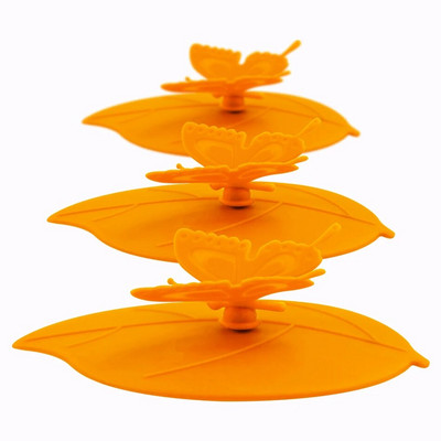 ME.FAM Fashion Colorful Lovely 3D Butterfly + Φύλλα Κάλυμμα Κυπέλλου Σιλικόνης 10,5 cm Καπάκι Σφραγίδα με προστασία από τη σκόνη Γυάλινο Κεραμικό Πλαστικό Καπάκι Κούπας