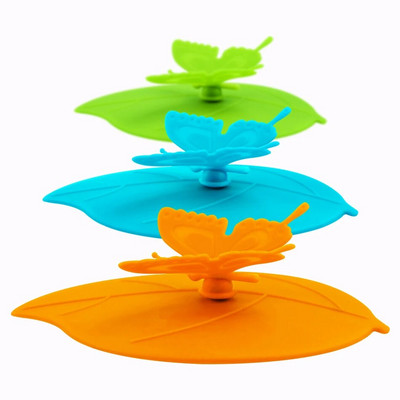 ME.FAM Fashion Colorful Lovely 3D Butterfly + Φύλλα Κάλυμμα Κυπέλλου Σιλικόνης 10,5 cm Καπάκι Σφραγίδα με προστασία από τη σκόνη Γυάλινο Κεραμικό Πλαστικό Καπάκι Κούπας