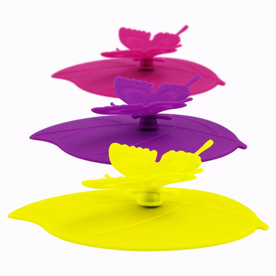 ME.FAM Fashion Colorful Lovely 3D Butterfly + Φύλλα Κάλυμμα Κυπέλλου Σιλικόνης 10,5 cm Καπάκι Σφραγίδα με προστασία από τη σκόνη Γυάλινο Κεραμικό Πλαστικό Καπάκι Κούπας