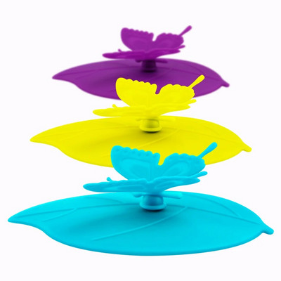 ME.FAM Fashion Colorful Lovely 3D Butterfly + Φύλλα Κάλυμμα Κυπέλλου Σιλικόνης 10,5 cm Καπάκι Σφραγίδα με προστασία από τη σκόνη Γυάλινο Κεραμικό Πλαστικό Καπάκι Κούπας