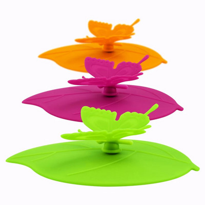 ME.FAM Fashion Colorful Lovely 3D Butterfly + Φύλλα Κάλυμμα Κυπέλλου Σιλικόνης 10,5 cm Καπάκι Σφραγίδα με προστασία από τη σκόνη Γυάλινο Κεραμικό Πλαστικό Καπάκι Κούπας