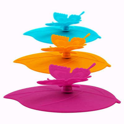 ME.FAM Fashion Colorful Lovely 3D Butterfly + Φύλλα Κάλυμμα Κυπέλλου Σιλικόνης 10,5 cm Καπάκι Σφραγίδα με προστασία από τη σκόνη Γυάλινο Κεραμικό Πλαστικό Καπάκι Κούπας