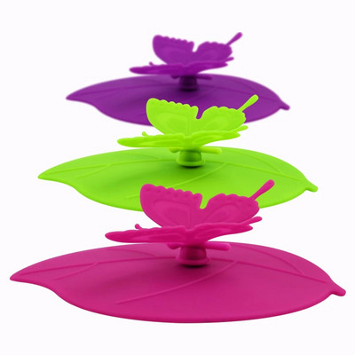 ME.FAM Fashion Colorful Lovely 3D Butterfly + Φύλλα Κάλυμμα Κυπέλλου Σιλικόνης 10,5 cm Καπάκι Σφραγίδα με προστασία από τη σκόνη Γυάλινο Κεραμικό Πλαστικό Καπάκι Κούπας