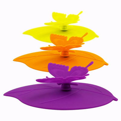 ME.FAM Fashion Colorful Lovely 3D Butterfly + Φύλλα Κάλυμμα Κυπέλλου Σιλικόνης 10,5 cm Καπάκι Σφραγίδα με προστασία από τη σκόνη Γυάλινο Κεραμικό Πλαστικό Καπάκι Κούπας