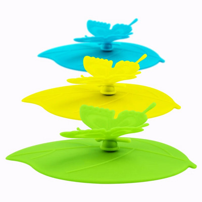 ME.FAM Fashion Colorful Lovely 3D Butterfly + Φύλλα Κάλυμμα Κυπέλλου Σιλικόνης 10,5 cm Καπάκι Σφραγίδα με προστασία από τη σκόνη Γυάλινο Κεραμικό Πλαστικό Καπάκι Κούπας