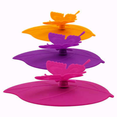 ME.FAM Fashion Colorful Lovely 3D Butterfly + Φύλλα Κάλυμμα Κυπέλλου Σιλικόνης 10,5 cm Καπάκι Σφραγίδα με προστασία από τη σκόνη Γυάλινο Κεραμικό Πλαστικό Καπάκι Κούπας