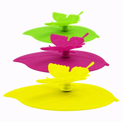 ME.FAM Fashion Colorful Lovely 3D Butterfly + Φύλλα Κάλυμμα Κυπέλλου Σιλικόνης 10,5 cm Καπάκι Σφραγίδα με προστασία από τη σκόνη Γυάλινο Κεραμικό Πλαστικό Καπάκι Κούπας