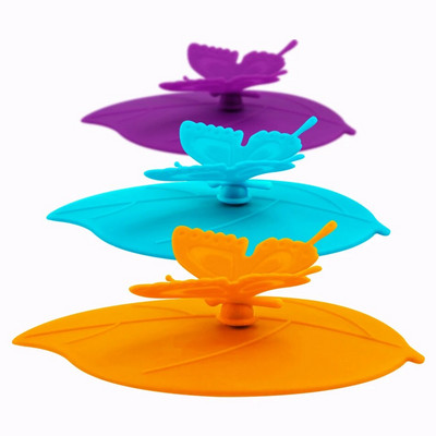 ME.FAM Fashion Colorful Lovely 3D Butterfly + Φύλλα Κάλυμμα Κυπέλλου Σιλικόνης 10,5 cm Καπάκι Σφραγίδα με προστασία από τη σκόνη Γυάλινο Κεραμικό Πλαστικό Καπάκι Κούπας