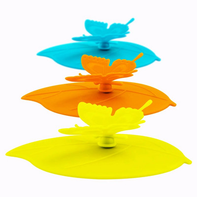 ME.FAM Fashion Colorful Lovely 3D Butterfly + Φύλλα Κάλυμμα Κυπέλλου Σιλικόνης 10,5 cm Καπάκι Σφραγίδα με προστασία από τη σκόνη Γυάλινο Κεραμικό Πλαστικό Καπάκι Κούπας
