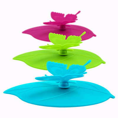 ME.FAM Fashion Colorful Lovely 3D Butterfly + Φύλλα Κάλυμμα Κυπέλλου Σιλικόνης 10,5 cm Καπάκι Σφραγίδα με προστασία από τη σκόνη Γυάλινο Κεραμικό Πλαστικό Καπάκι Κούπας