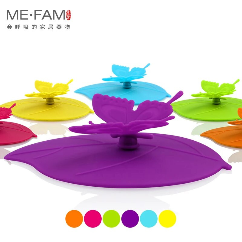 ME.FAM Fashion Colorful Lovely 3D Butterfly + Φύλλα Κάλυμμα Κυπέλλου Σιλικόνης 10,5 cm Καπάκι Σφραγίδα με προστασία από τη σκόνη Γυάλινο Κεραμικό Πλαστικό Καπάκι Κούπας