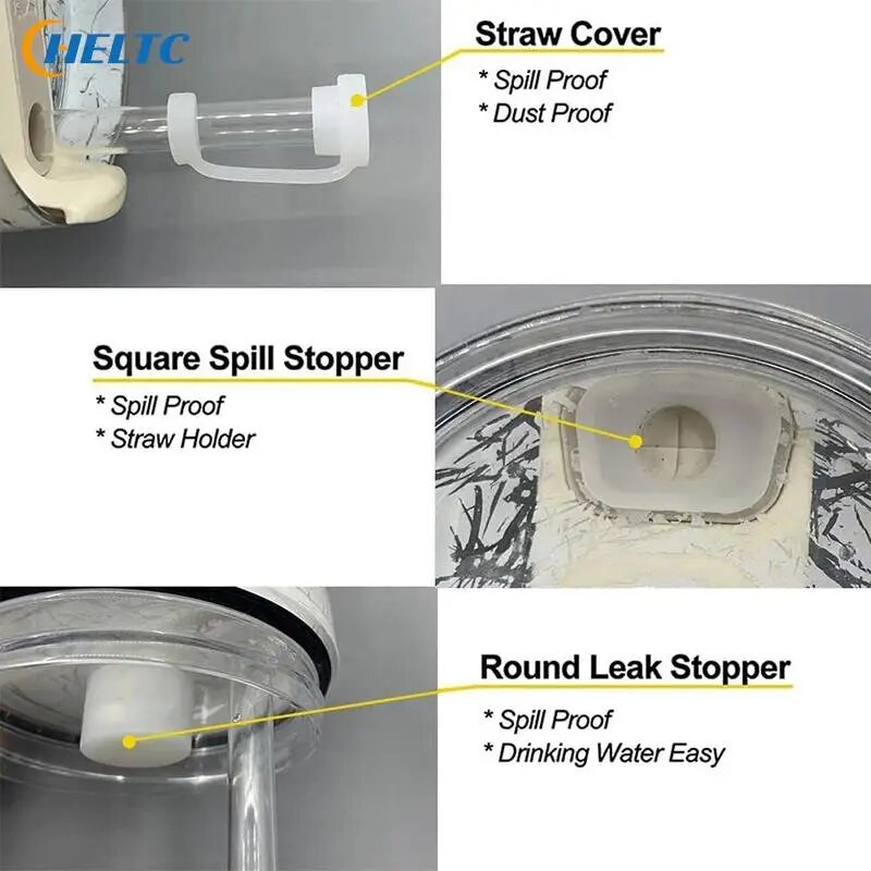 2Set puodelio šiaudinio dangtelio nuotėkio kamštis, apsaugantis nuo išsiliejimo, dulkėms atsparus skaidrus automobilio stiklinės šiaudų antgalio kištuko viršutinis dangtelis, skirtas 30/40 uncijų puodeliui