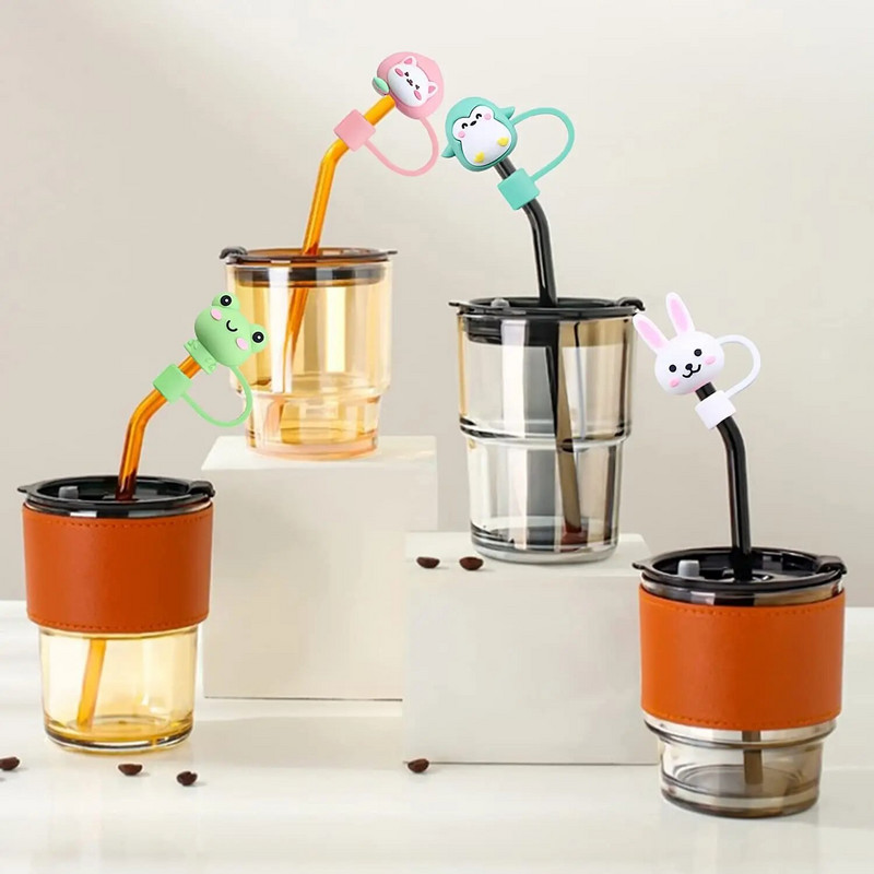 Νέο κάλυμμα καλαμιών επαναχρησιμοποιήσιμων καλαμιών με βύσμα σιλικόνης Cartoon Αεροστεγές, ανθεκτικό στη σκόνη, αδιάβροχο κάλυμμα από άχυρο