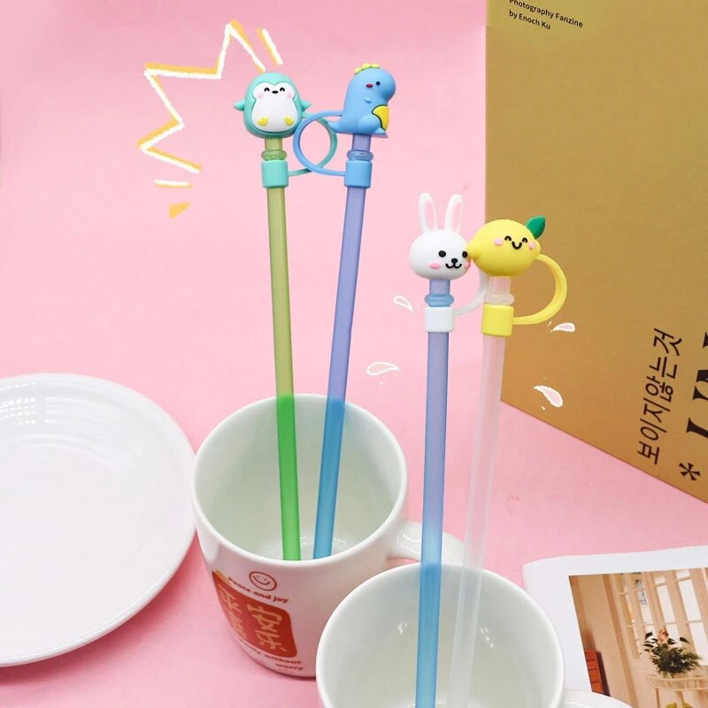 1 τεμ. Cartoon σιλικόνης συμβουλές από άχυρο Καπάκι σκόνης κατανάλωσης Πιτσιλίσματα Κάλυμμα Creative Cup Αξεσουάρ Εργαλεία σφράγισης με άχυρο 6-8 mm