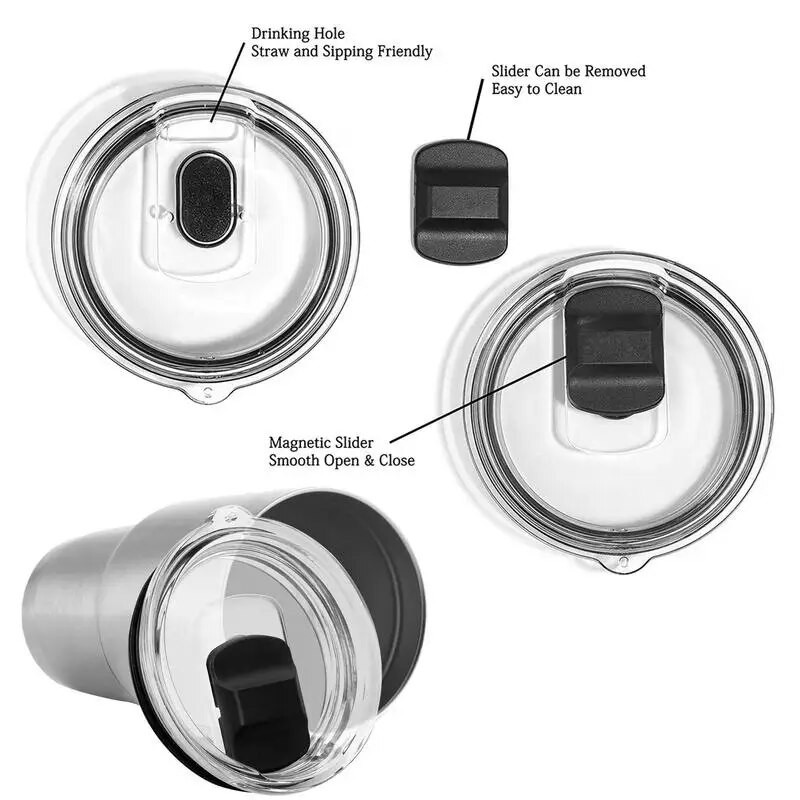 Magnetinio slankiklio pakaitinis purslų nepraleidžiantis magnetinis dangtelis, pakaitinis dangtelis, skaidrus krištolinis puodelis Magnetinis slankiklis YETI stiklinei