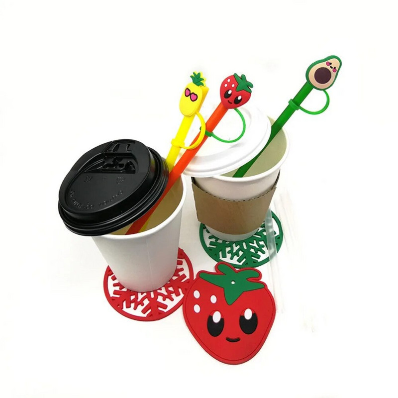 Mieli vaisiniai silikoniniai šiaudelių antgaliai Geriamasis dulkių dangtelis Daugkartinio naudojimo taškams atsparūs kamščiai Creative puodelio dangtelis Priedai šiaudelių sandarinimo įrankiai