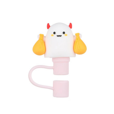 1 PC Creative σιλικονούχο πώμα από ψάθινο κάλυμμα με άχυρο κάλυμμα επαναχρησιμοποιούμενο, ανθεκτικό στη σκόνη, κάλυμμα πόσιμου κινουμένων σχεδίων, γυάλινο κύπελλο αξεσουάρ