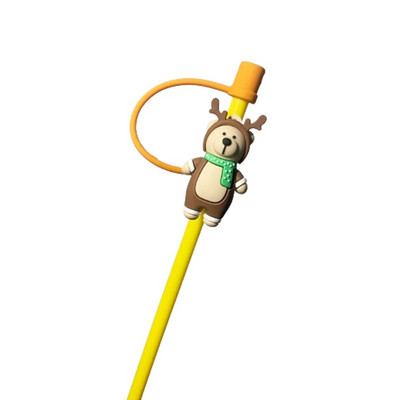 1 PC Creative σιλικονούχο πώμα από ψάθινο κάλυμμα με άχυρο κάλυμμα επαναχρησιμοποιούμενο, ανθεκτικό στη σκόνη, κάλυμμα πόσιμου κινουμένων σχεδίων, γυάλινο κύπελλο αξεσουάρ