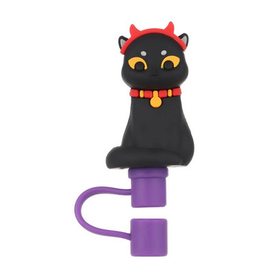 1 PC Creative σιλικονούχο πώμα από ψάθινο κάλυμμα με άχυρο κάλυμμα επαναχρησιμοποιούμενο, ανθεκτικό στη σκόνη, κάλυμμα πόσιμου κινουμένων σχεδίων, γυάλινο κύπελλο αξεσουάρ