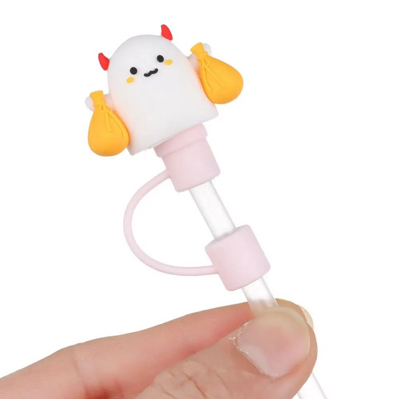 1 PC Creative σιλικονούχο πώμα από ψάθινο κάλυμμα με άχυρο κάλυμμα επαναχρησιμοποιούμενο, ανθεκτικό στη σκόνη, κάλυμμα πόσιμου κινουμένων σχεδίων, γυάλινο κύπελλο αξεσουάρ