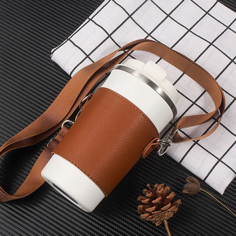 Nešiojamas kavos odinis puodelio laikiklis, lydimas pakuotės pieno arbatos puodelio juosta - kūno dirželis vandens puodelio maišelio apsauginis gėrimo dangtelis