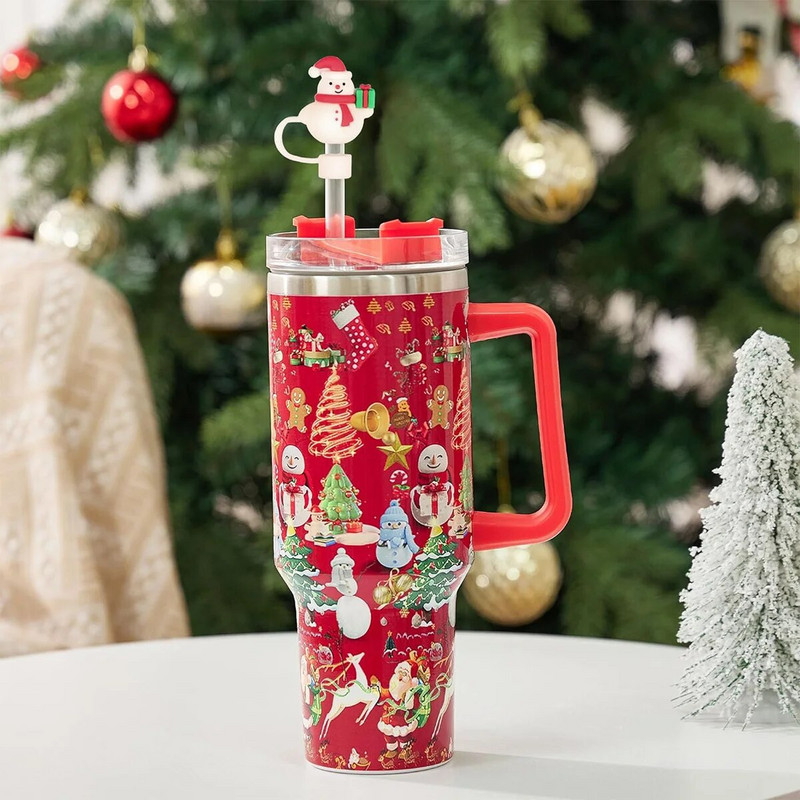 6PCS Božićna slamnata kapa za zaštitu od silikonske slamke za Stanley šalicu za Stanley čašu s ručkom 10 mm slamka za piće