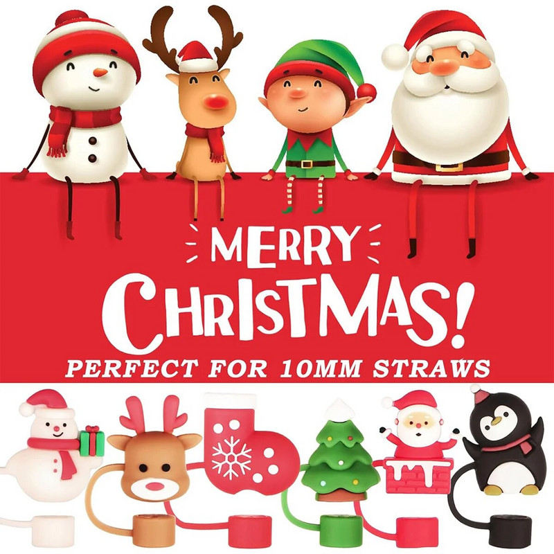 6PCS Božićna slamnata kapa za zaštitu od silikonske slamke za Stanley šalicu za Stanley čašu s ručkom 10 mm slamka za piće