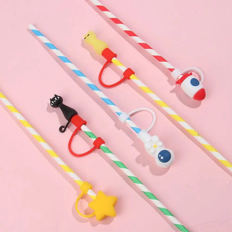 1vnt Creative silikoninis šiaudinis dangtelis nuo dulkių Daugkartinio naudojimo animacinių filmų nuo dulkių sandarus sandariklis, atsparus purslams šiaudeliais.