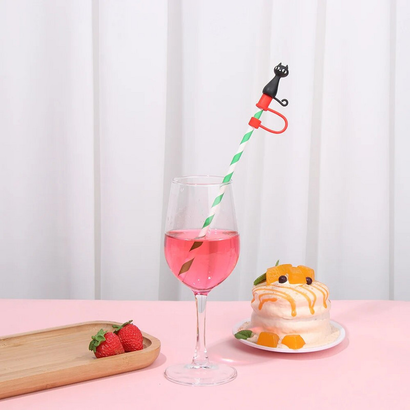 1vnt Creative silikoninis šiaudinis dangtelis nuo dulkių Daugkartinio naudojimo animacinių filmų nuo dulkių sandarus sandariklis, atsparus purslams šiaudeliais.